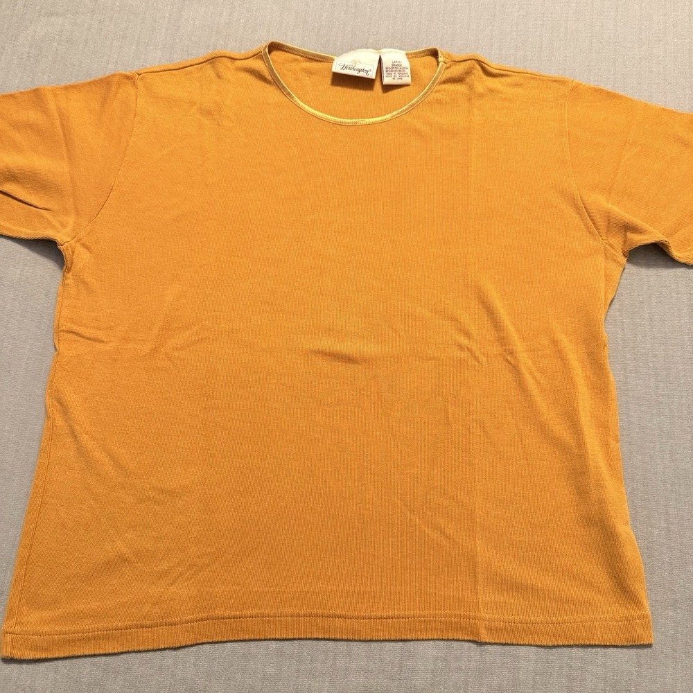 Worthington Womens Large Mustard Orange Cotton Rayon Ribbed T Shirt Y2K